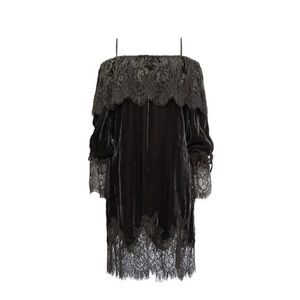 NWT Gold‎ Hawk Sophia Grey Lace Velvet Off Shoulder Dress